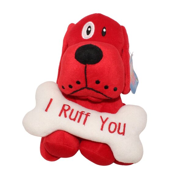 Love Birthday Valentine Sugar Loaf Toys Red Dog I Ruff You Bone Plush Animal NWT - Picture 2 of 11